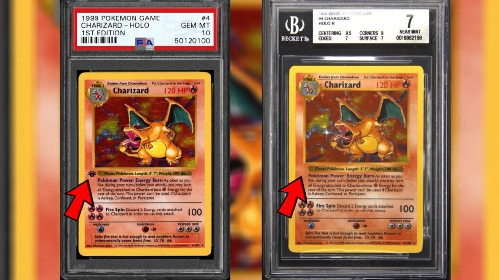 Comparison Of Base Set 2 Charizard And Shadowless Charizard From Base Set 1