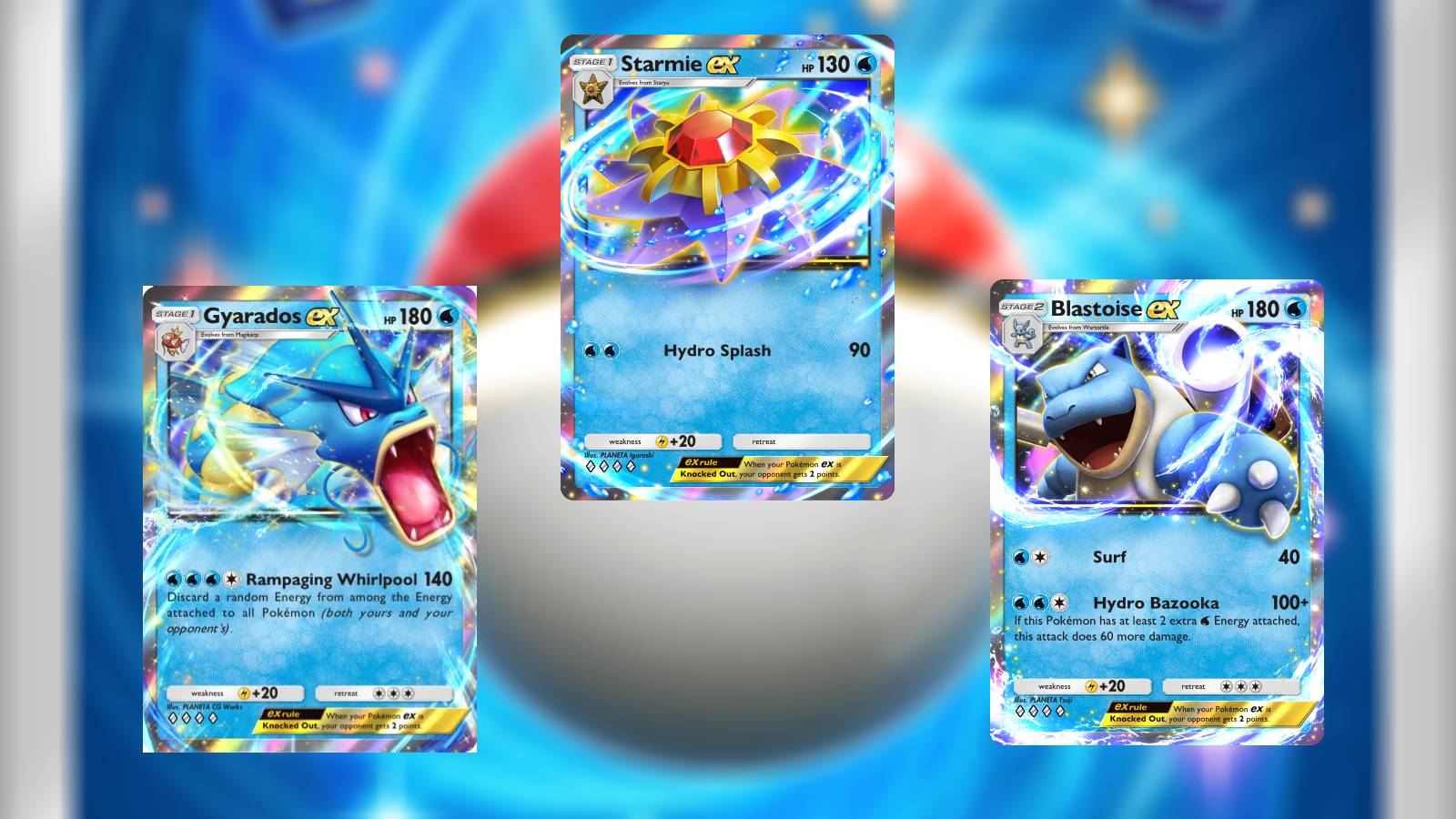 water-type deck builds featuring Gyarados ex, Starmie ex, and Blastoise ex in Pokemon TCG Pocket