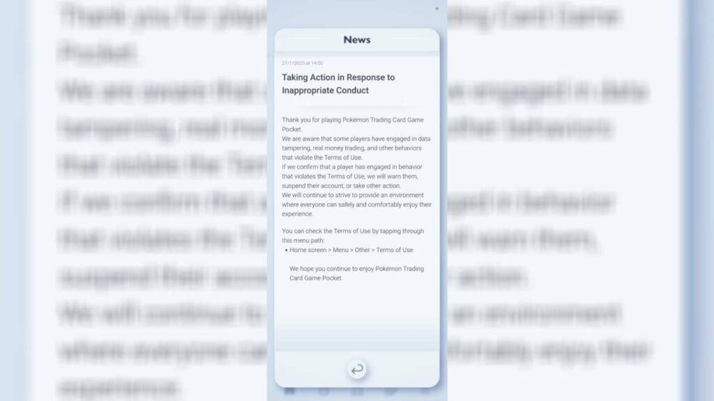 Pokemon Tcg Pocket Developers Warning Players About Violating The Game's Terms Of Use