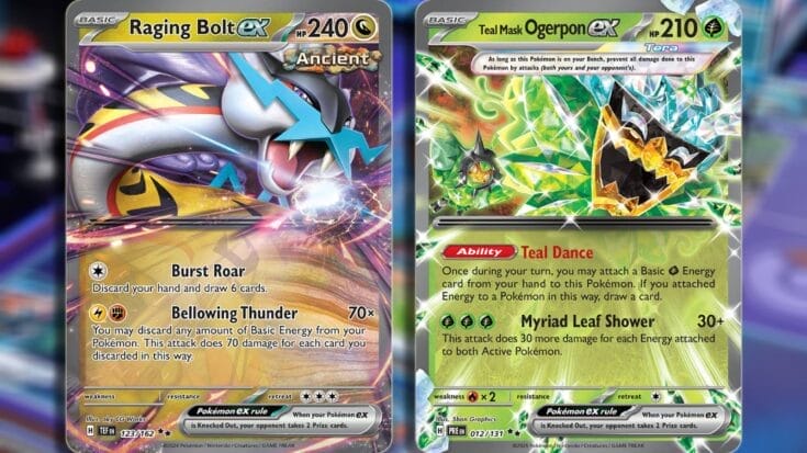 Raging Bolt Ex And Teal Mask Ogerpon Ex Cards In Pokemon Tcg