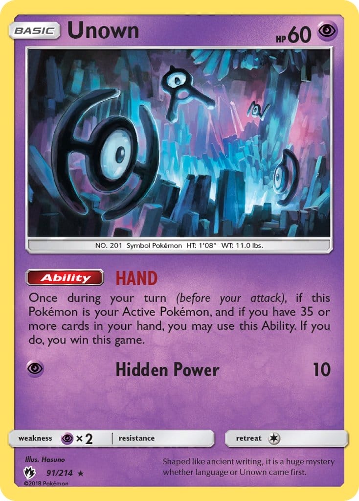 Unown Card 91 From Lost Thunder Set